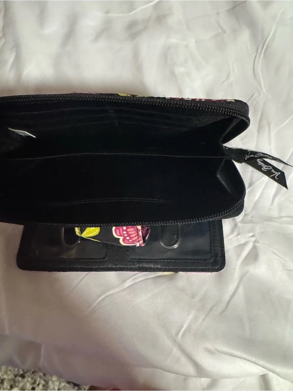 Vera Bradley Black Wallet with Pink Floral and Green Leaf Accents - Picture 5 of 6